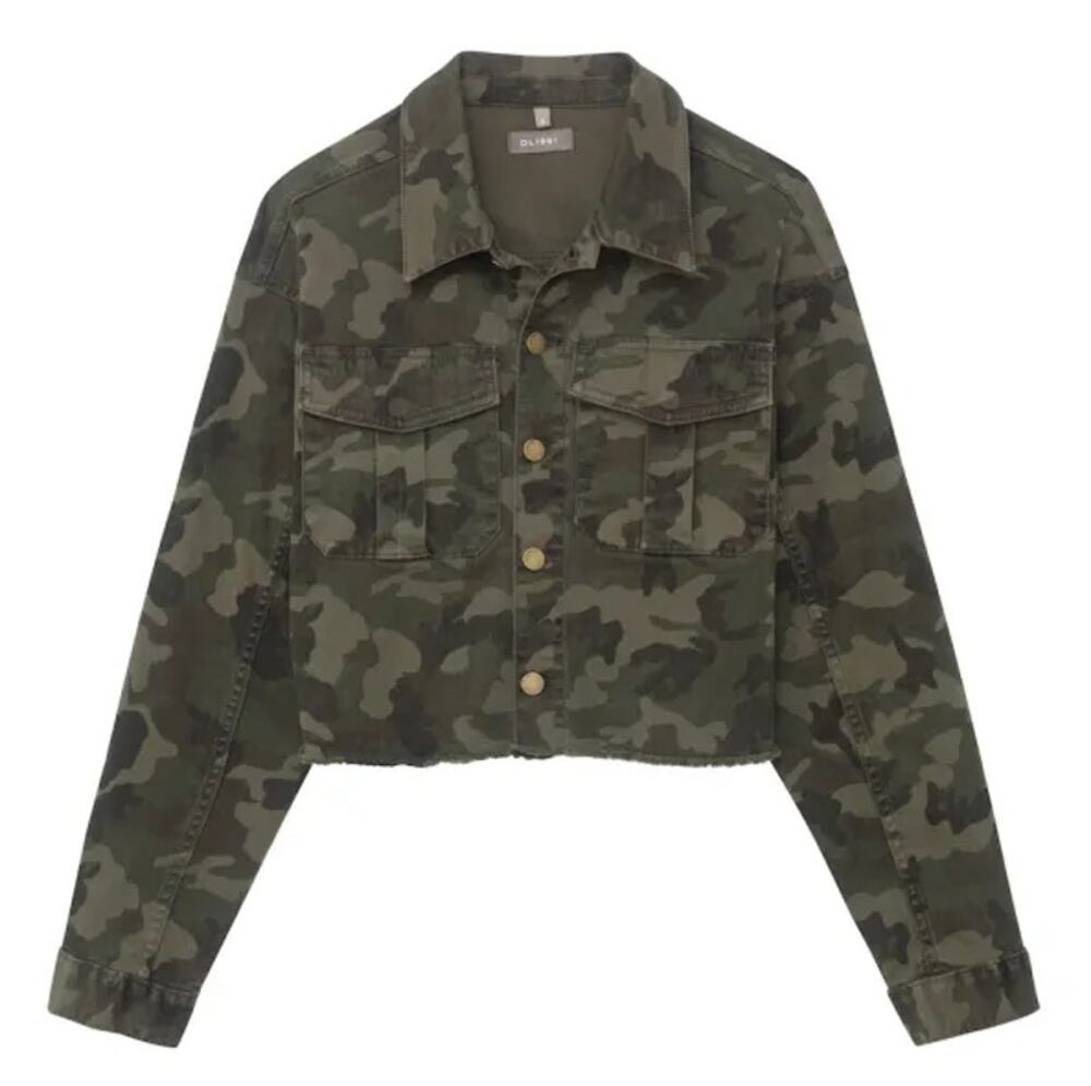 DL1961 Kaval Denim Camo Jacket Green NWT Button Front Waist Length Women's S